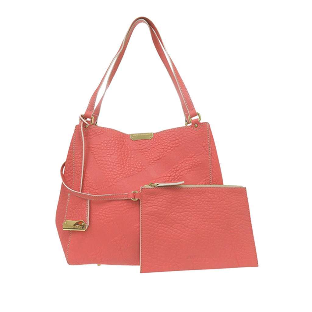 Burberry Small Embossed Grain Check Canterbury Tote Pink Leather Very good - Front View