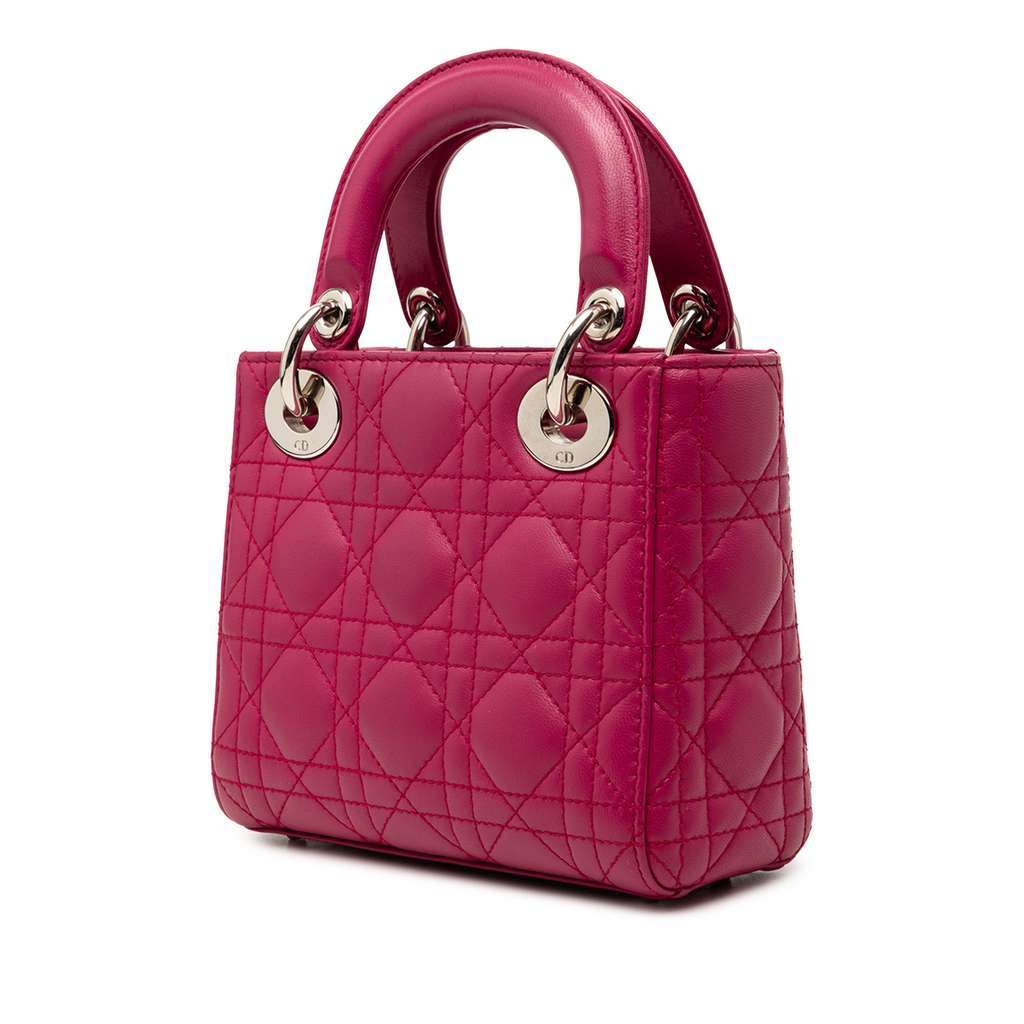 Dior Mini Lambskin Cannage Lady Dior Pink Leather Very good condition - Back View
