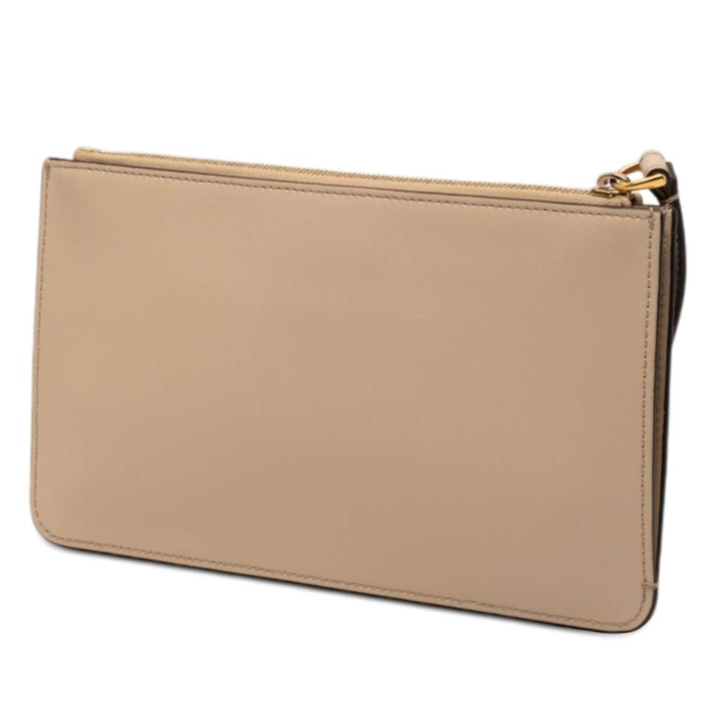 Fendi Studded Leather Slim Wristlet Clutch Beige Leather Very good condition - Back View