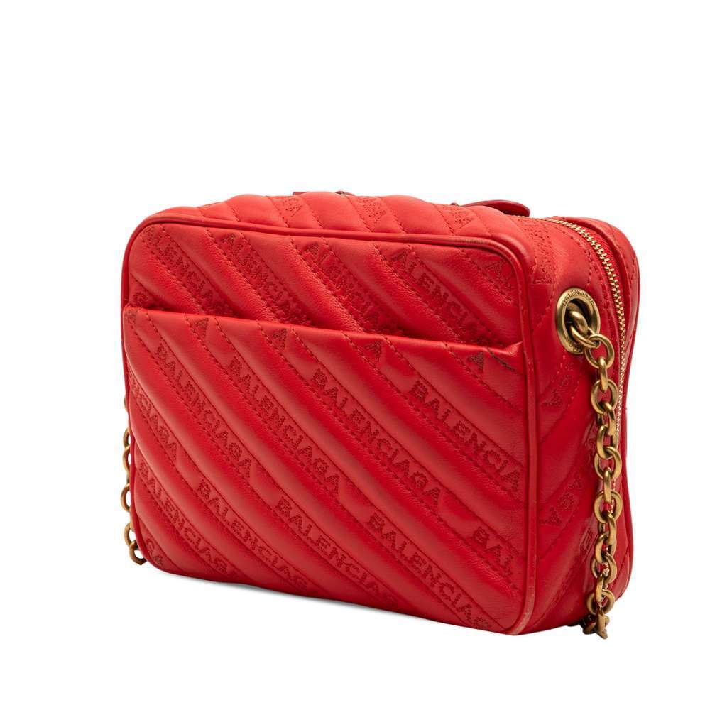 Balenciaga Calfskin Allover Logo Blanket Reporter XS Crossbody Red Leather Very good condition - Back View