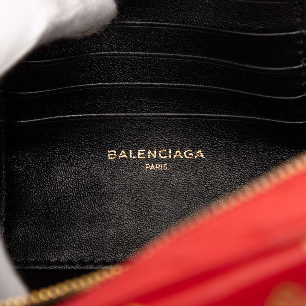 Balenciaga Calfskin Allover Logo Blanket Reporter XS Crossbody Red Leather Very good condition - Box View