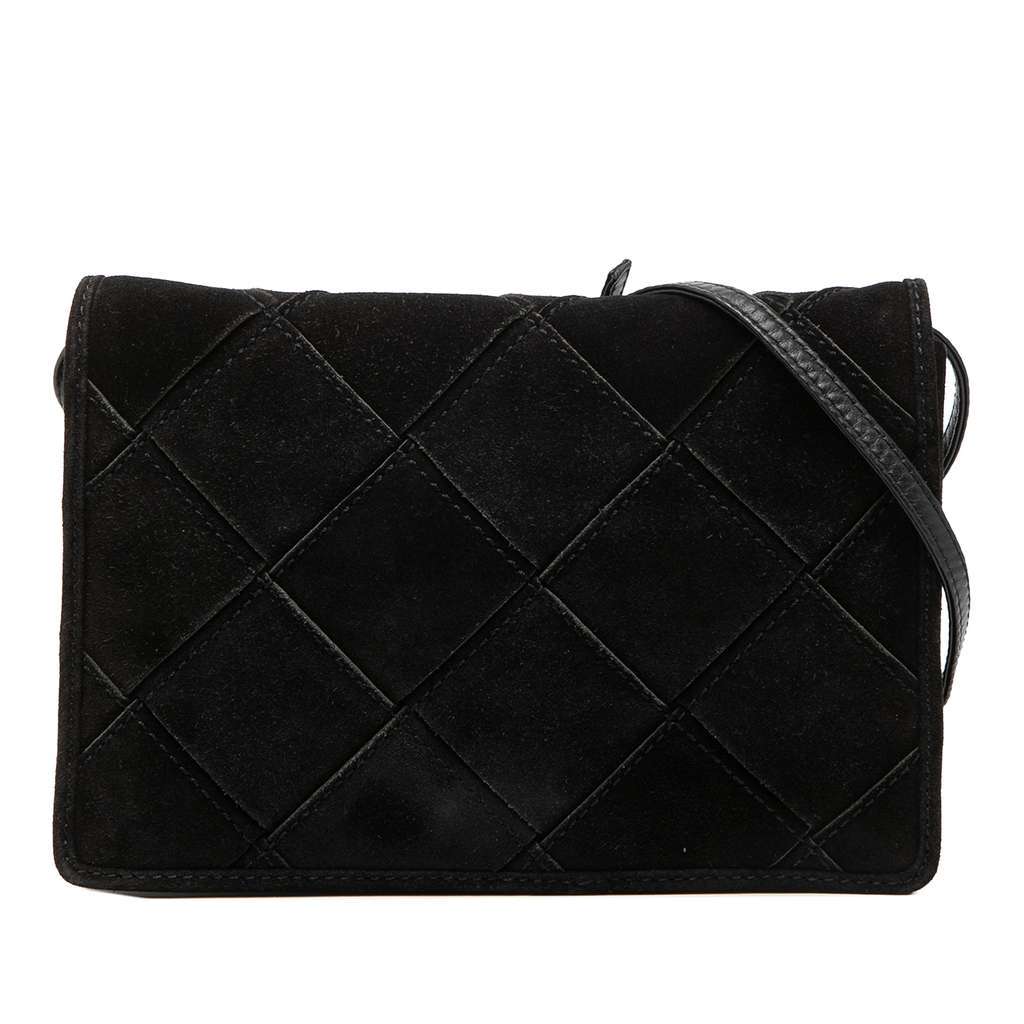 Bottega Veneta Suede Intrecciato Crossbody Black Leather Very good condition - Front View