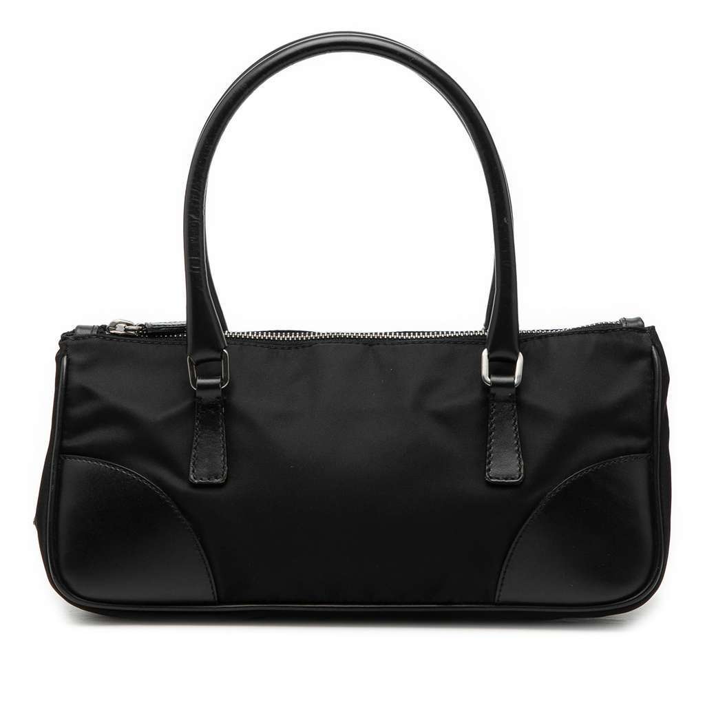 Prada Vitello Trimmed Tessuto Handbag Black Very good condition - Front View