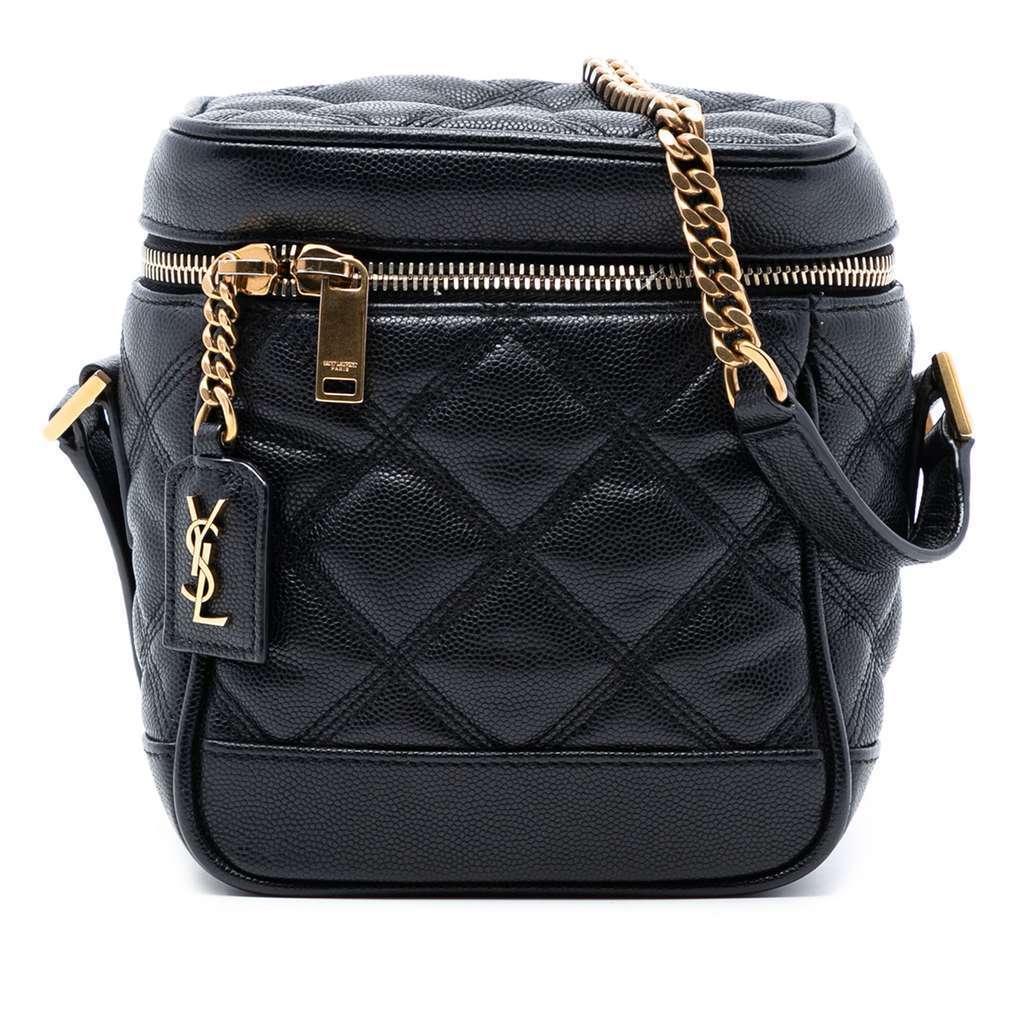 Saint Laurent Grain de Poudre Quilted 80s Vanity Bag Black Leather Very good condition - Front View