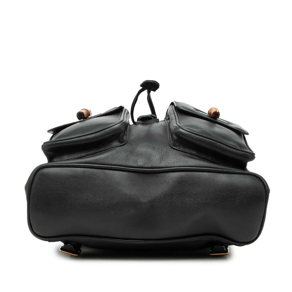 Gucci Calfskin Bamboo Drawstring Backpack Black Leather Very good condition - Inside View