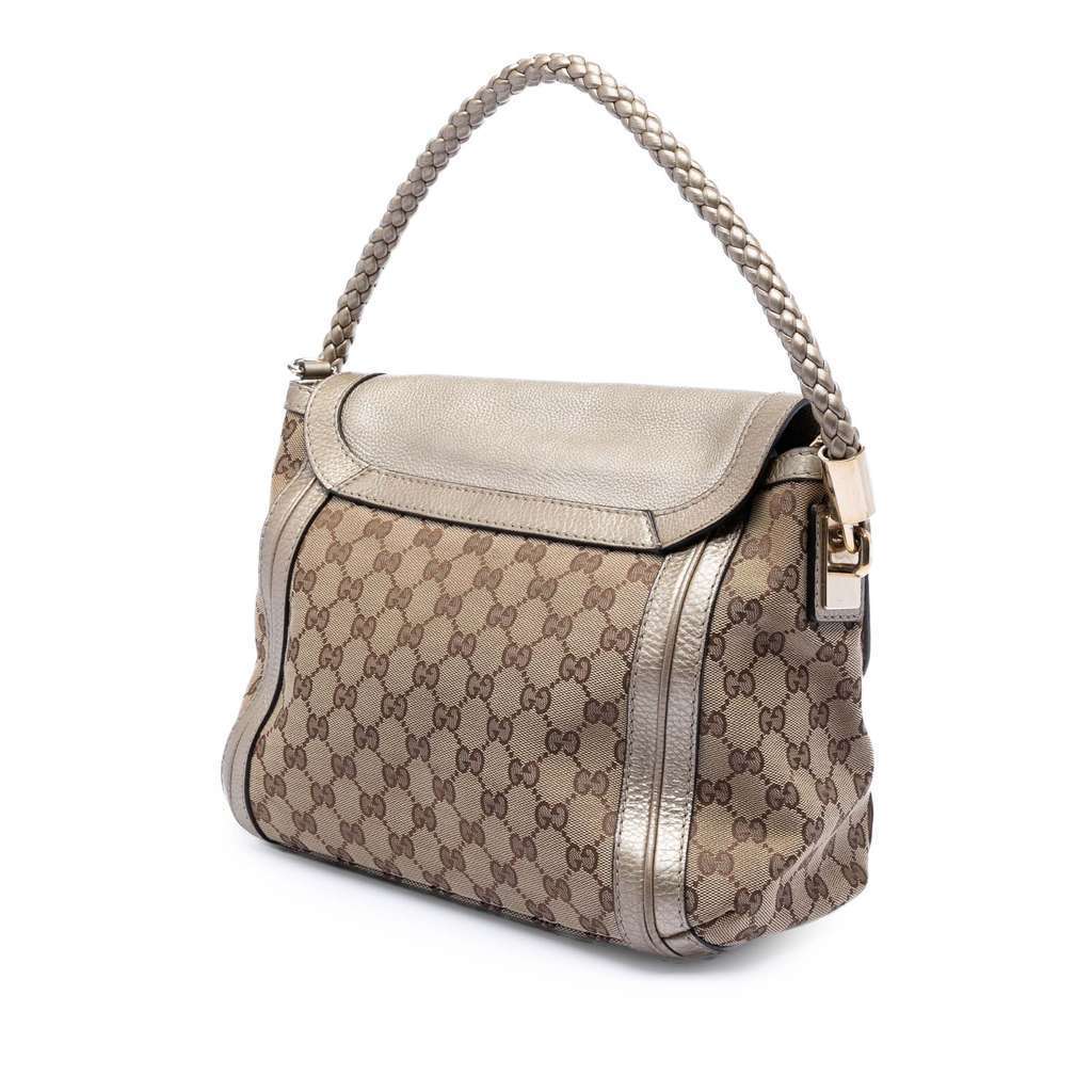 Gucci GG Canvas Bella Flap Satchel Beige Very good condition - Back View