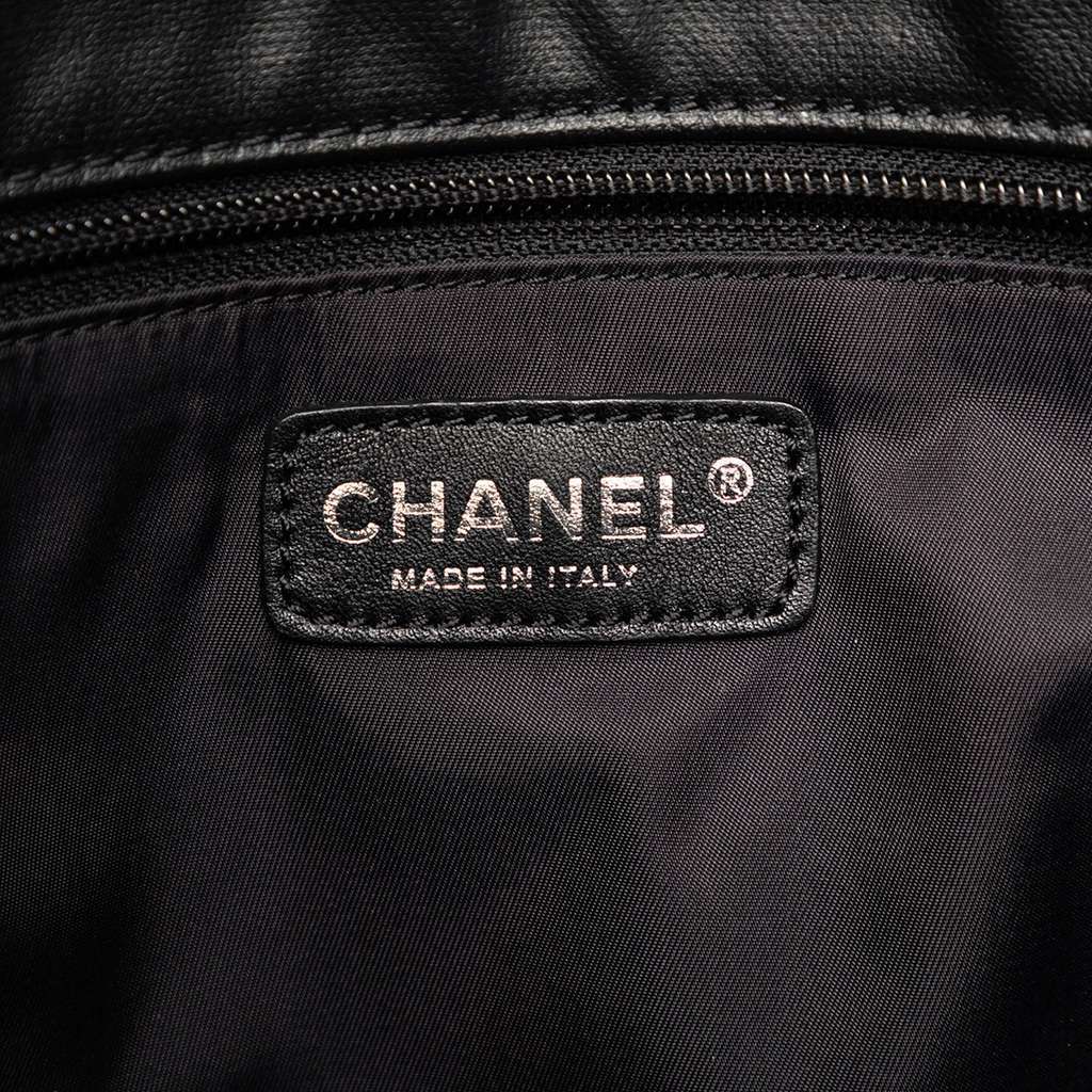 Chanel Large Quilted Coated Canvas Paris Biarritz Tote Black Canvas Good condition - Box View