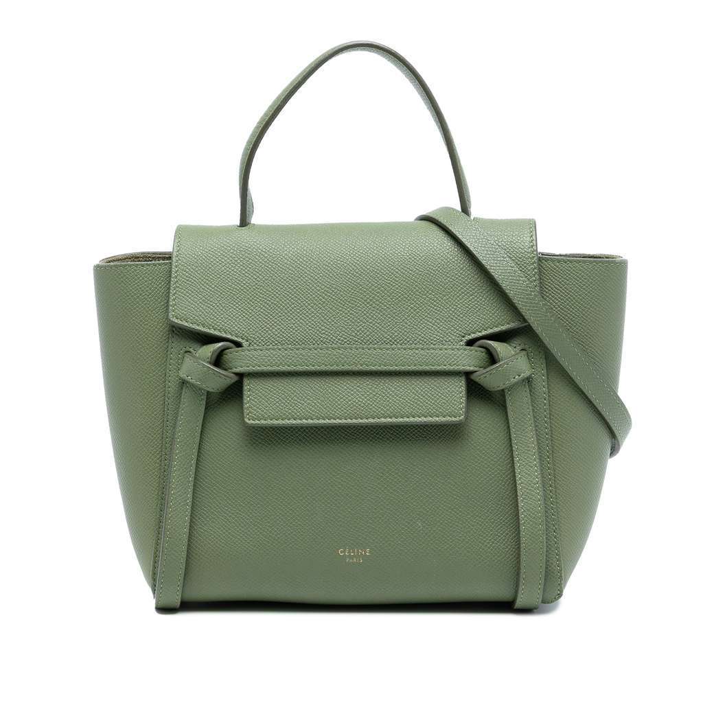 Celine Nano Grained Calfskin Belt Bag Green Leather Very good condition - Front View