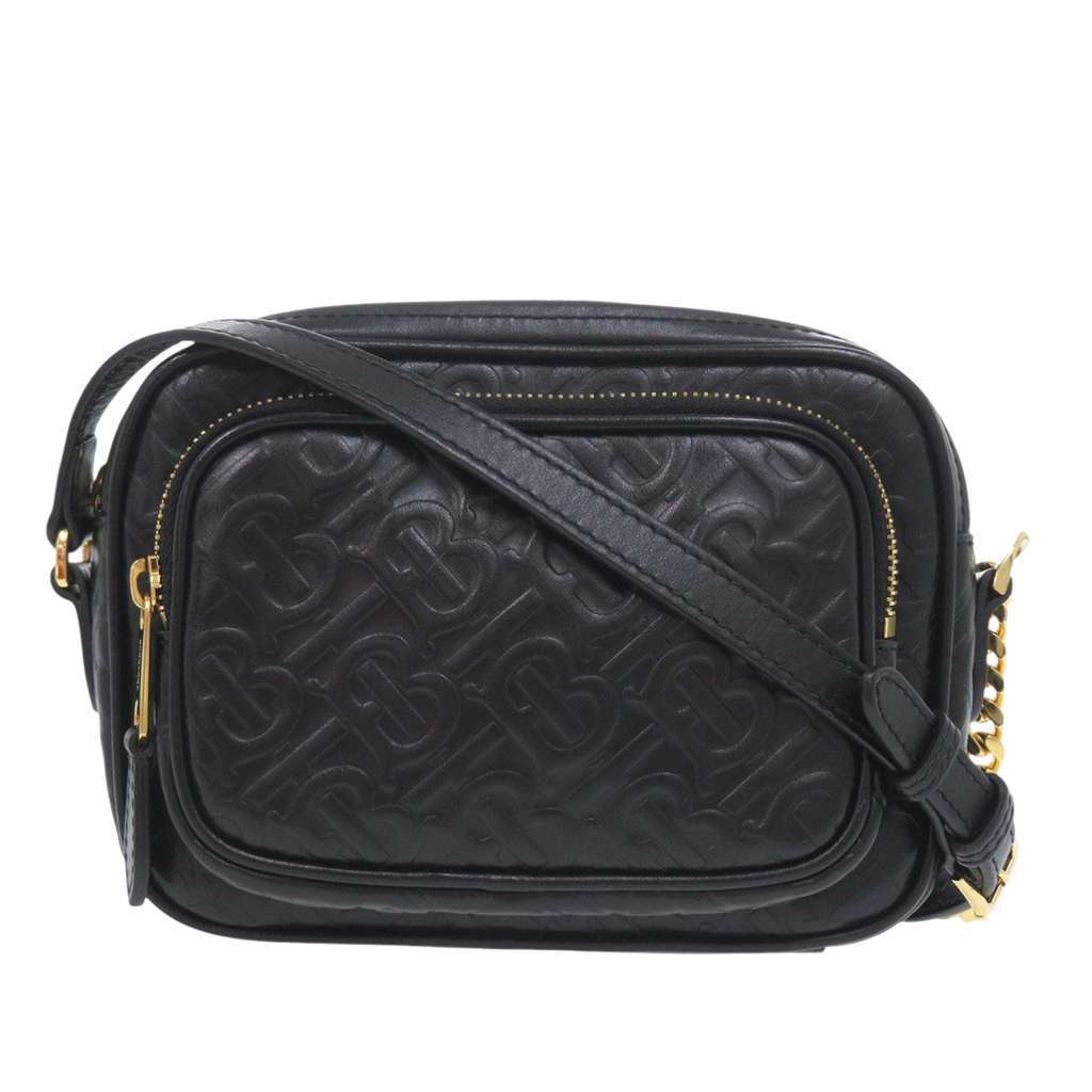 Burberry Embossed Calfskin TB Monogram Camera Chain Crossbody Black Leather Very good condition - Front View