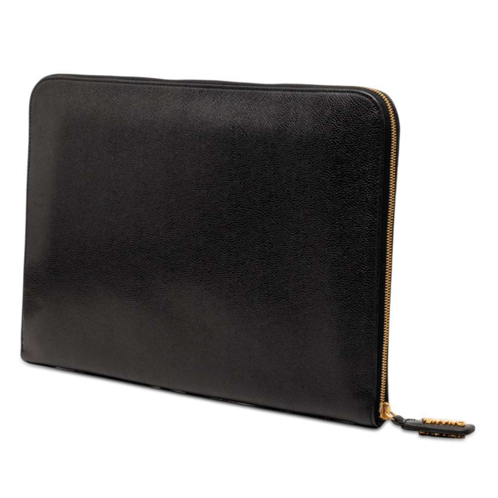 Chanel CC Caviar Documents Portfolio Clutch Black Leather Very good condition - Back View