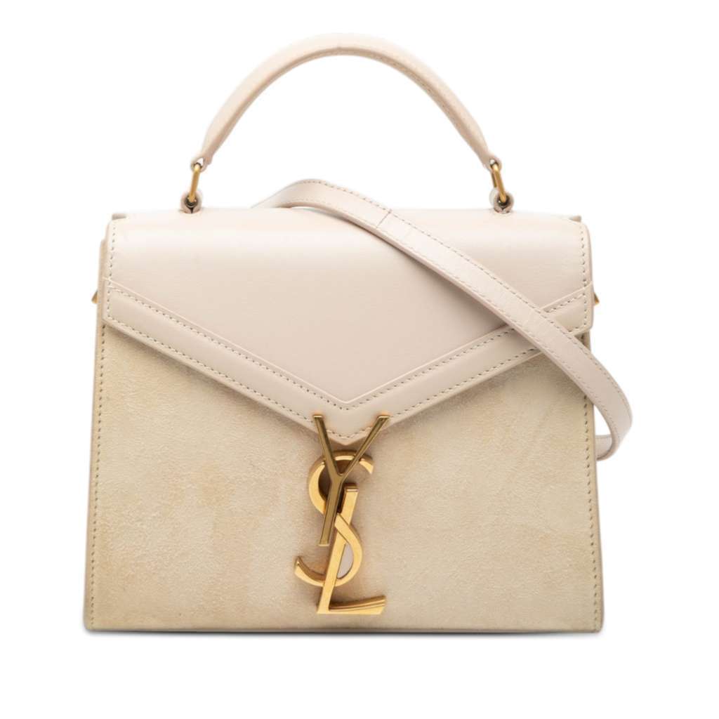 Saint Laurent Mini Suede and Calfskin Cassandra Top Handle Bag Beige Leather Very good condition - Front View