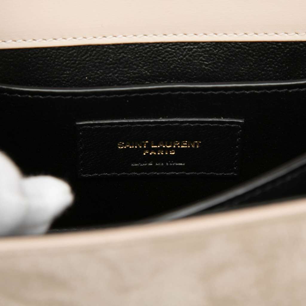 Saint Laurent Mini Suede and Calfskin Cassandra Top Handle Bag Beige Leather Very good condition - Box View