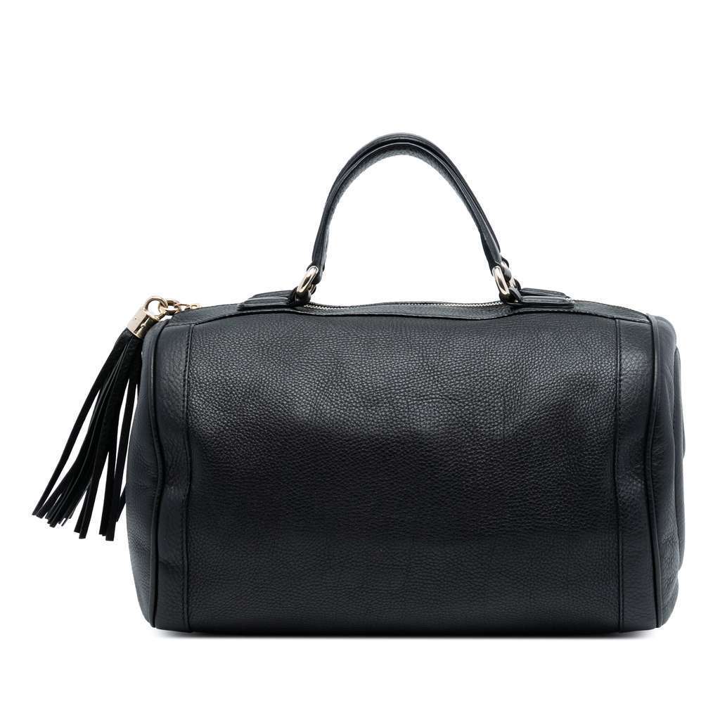 Gucci Medium Pebbled Calfskin Soho Boston Bag Black Leather Very good condition - Front View