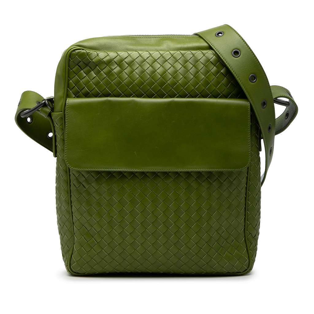 Bottega Veneta Nappa Intrecciato Messenger Bag Green Leather Very good condition - Front View