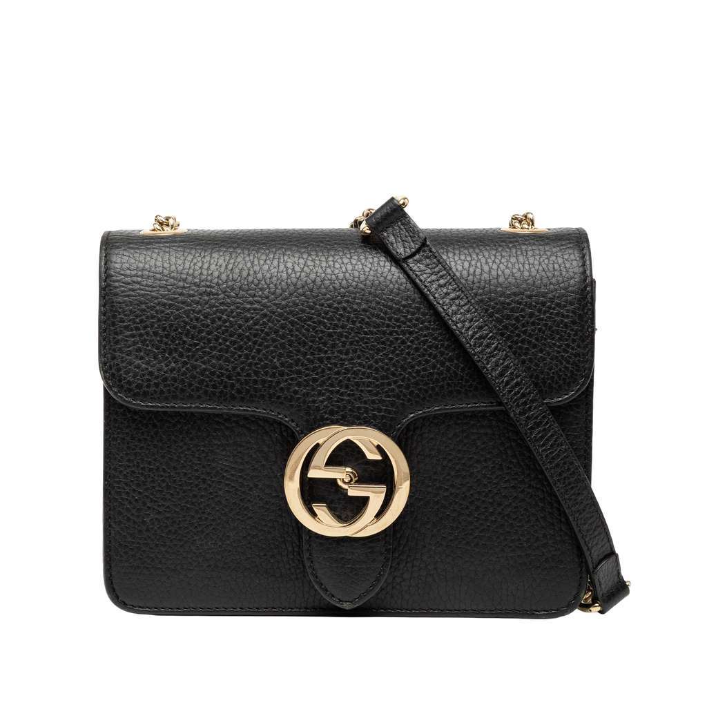 Gucci Small Dollar Calfskin Interlocking G Crossbody Black Leather Very good condition - Front View
