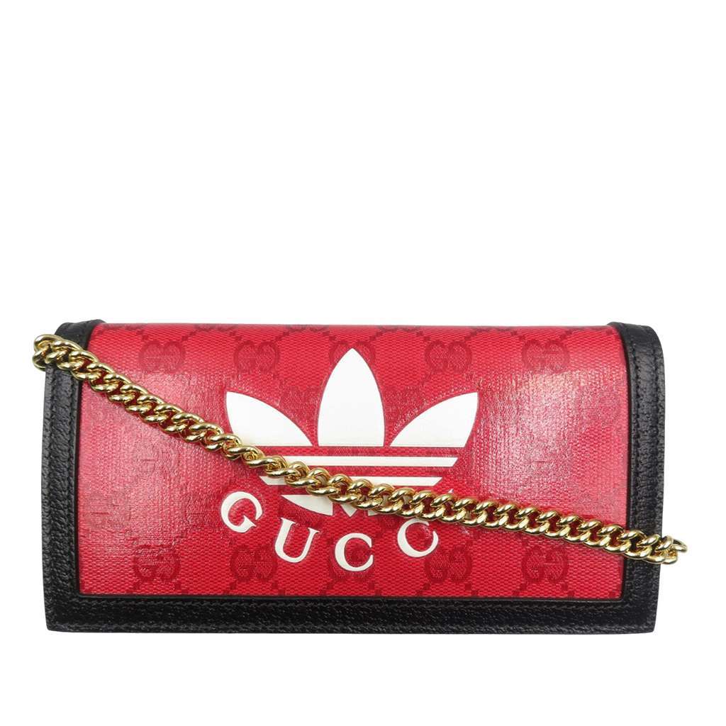 Gucci Adidas GG Supreme Wallet on Chain Red Canvas Very good condition - Front View