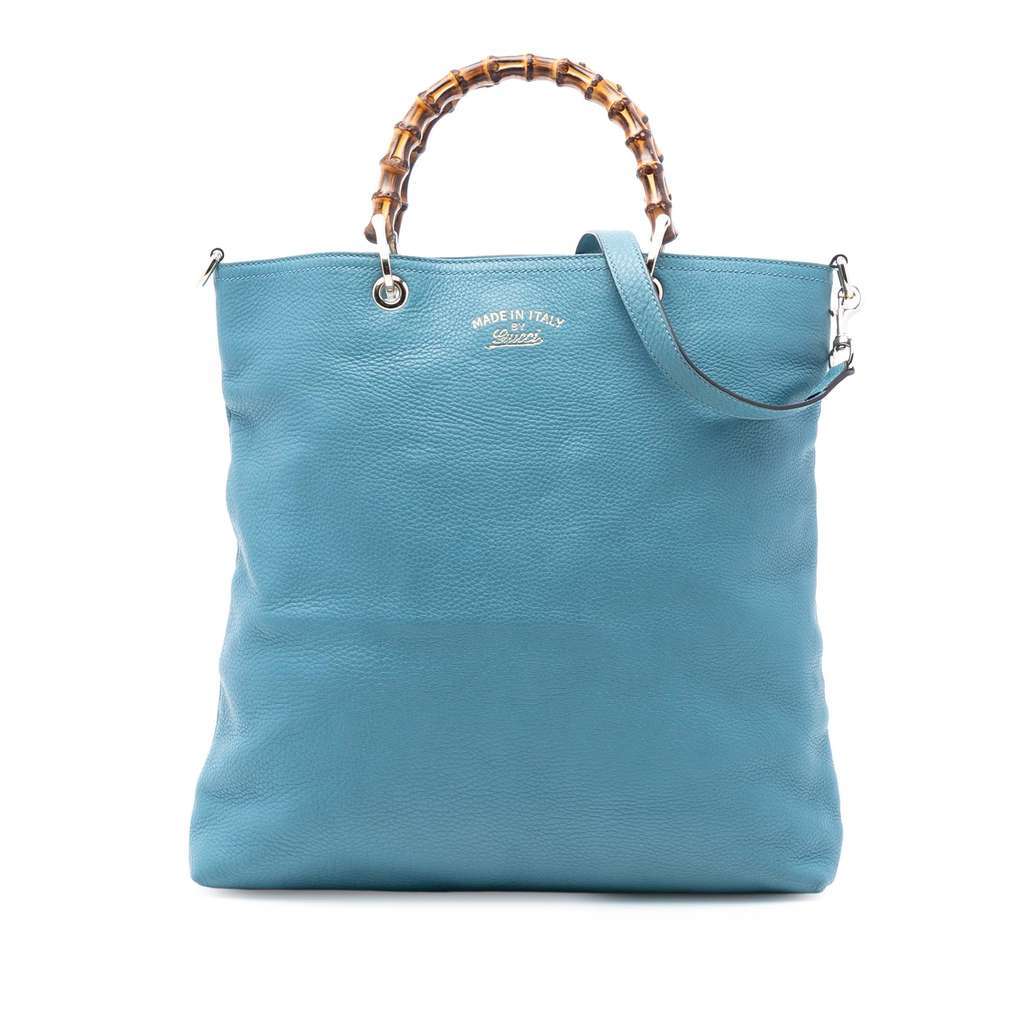 Gucci Tall Leather Bamboo Shopper Tote Blue Leather Very good condition - Front View