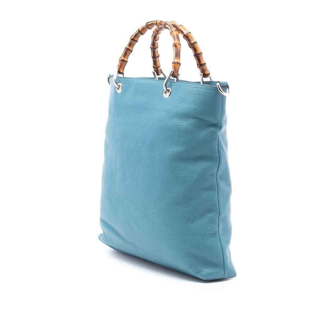 Gucci Tall Leather Bamboo Shopper Tote Blue Leather Very good condition - Back View