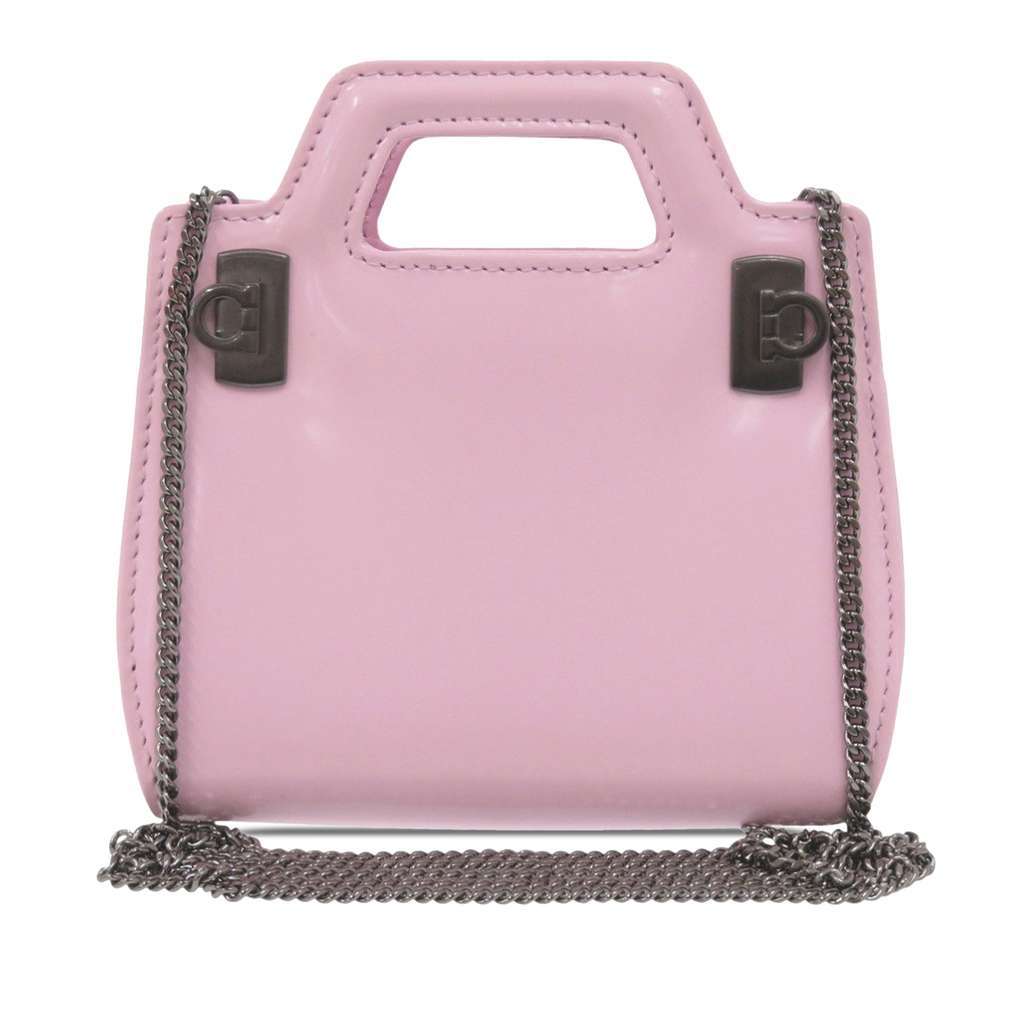 Salvatore Ferragamo Mini Brushed Calfskin Wanda Top Handle Bag Pink Leather Very good condition - Front View