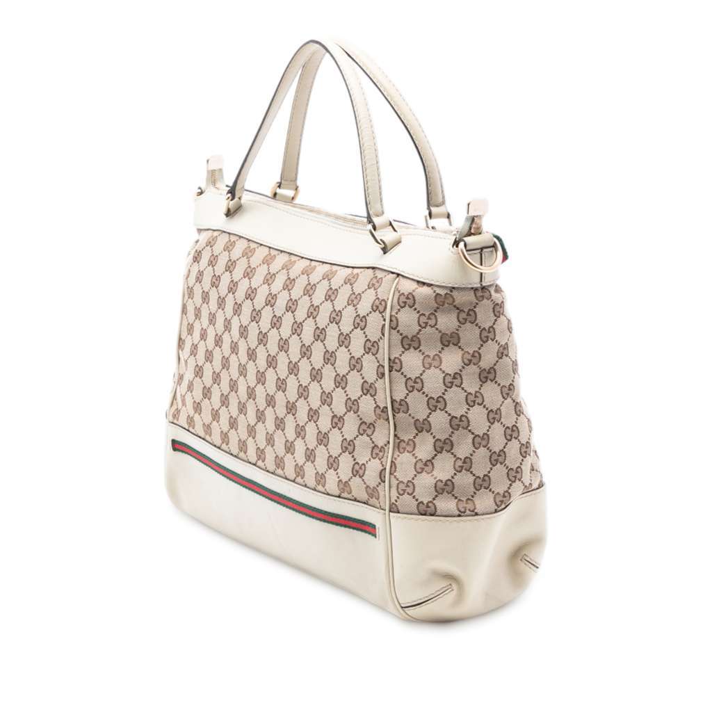 Gucci GG Canvas Web Mayfair Satchel Beige Very good condition - Back View
