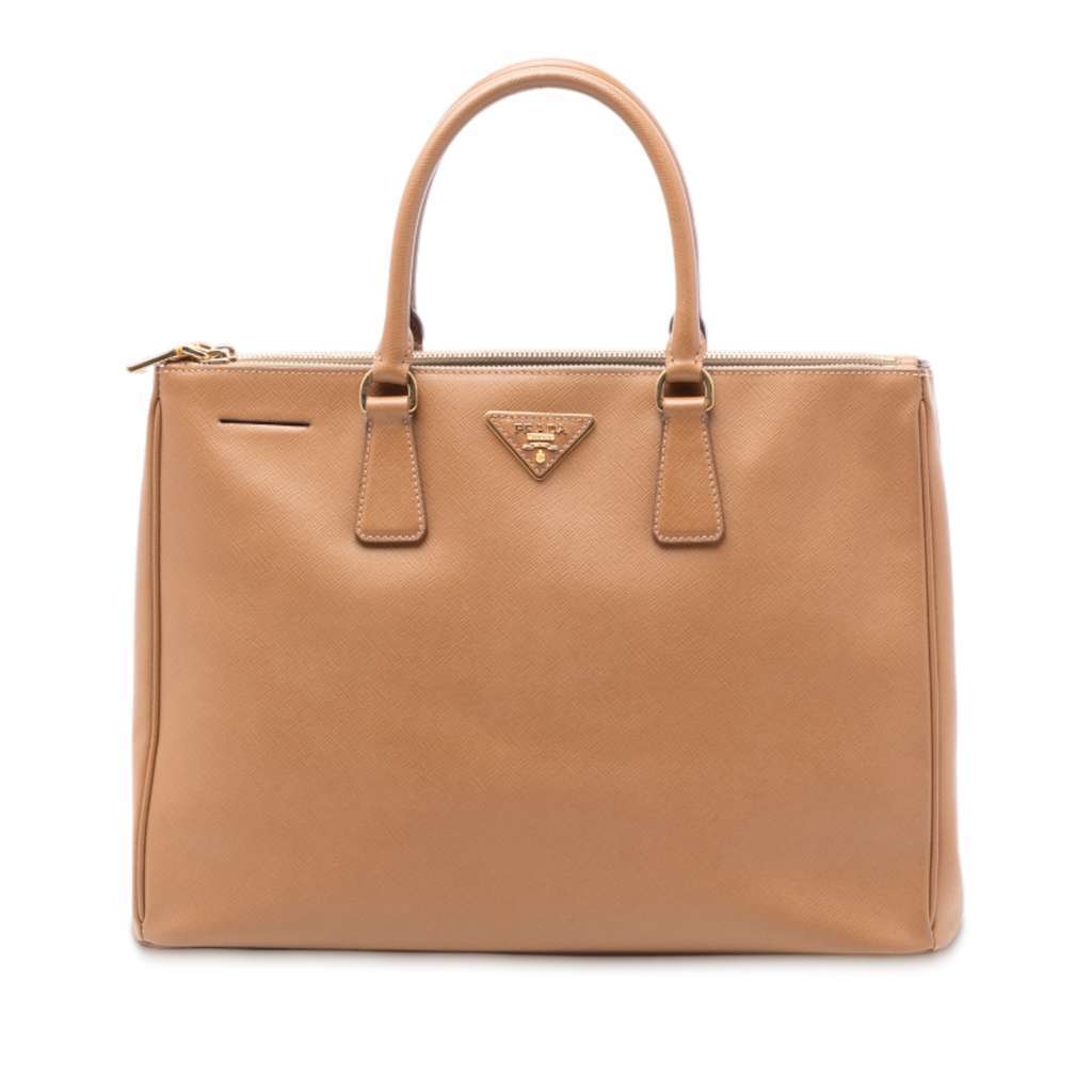 Prada Large Saffiano Lux Galleria Double Zip Tote Brown Leather Very good condition - Front View