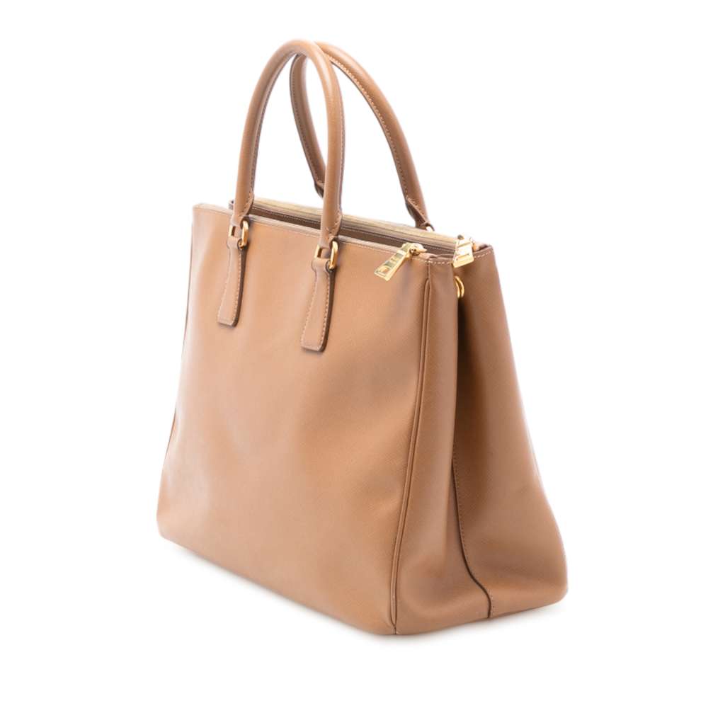 Prada Large Saffiano Lux Galleria Double Zip Tote Brown Leather Very good condition - Back View