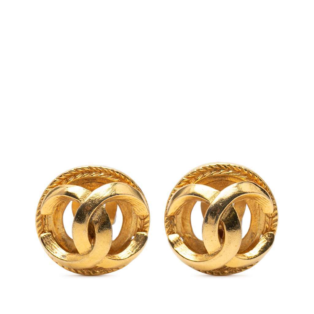 Chanel CC Gold Plated Round Clip on Earrings Gold Metal Very good - Front View