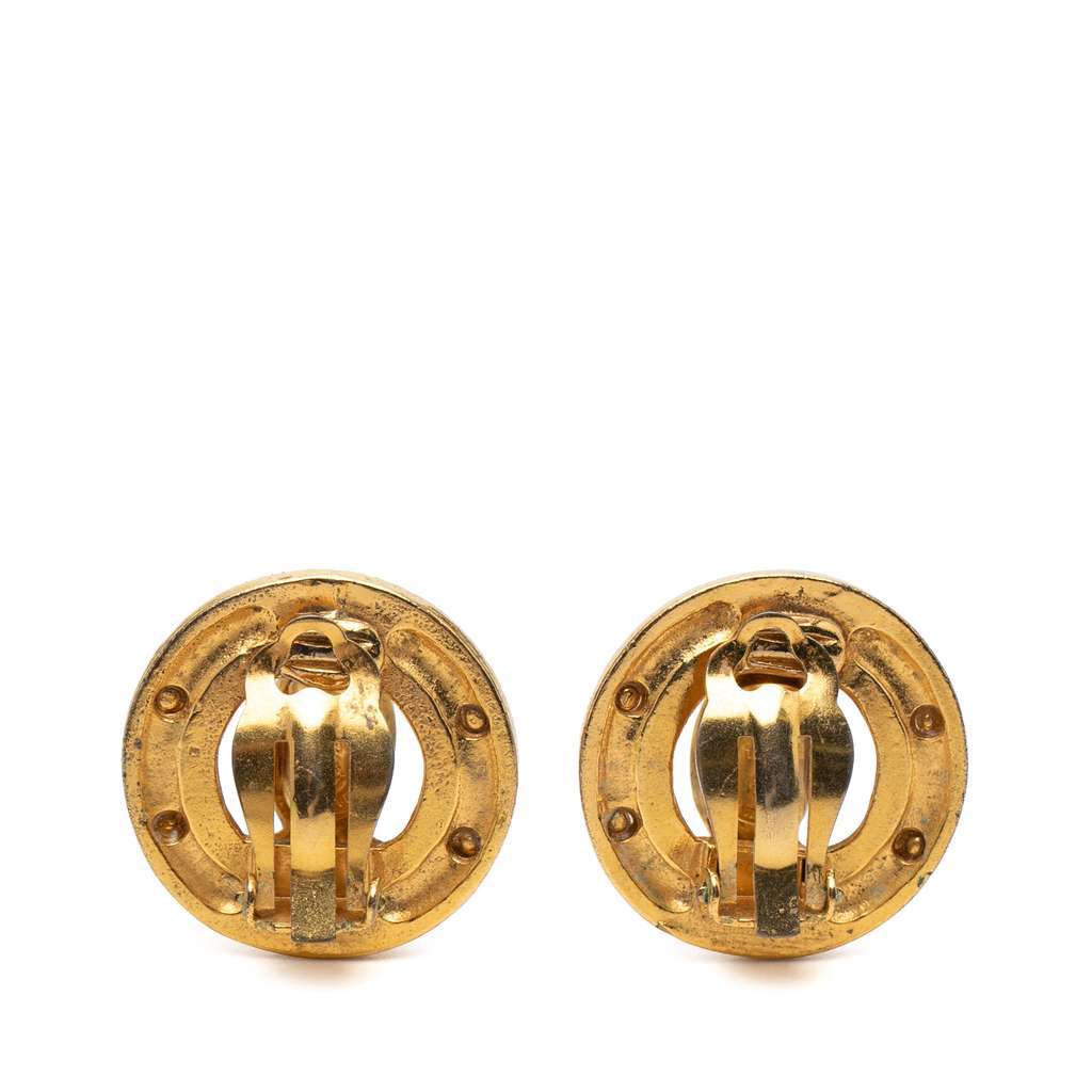 Chanel CC Gold Plated Round Clip on Earrings Gold Metal Very good - Back View