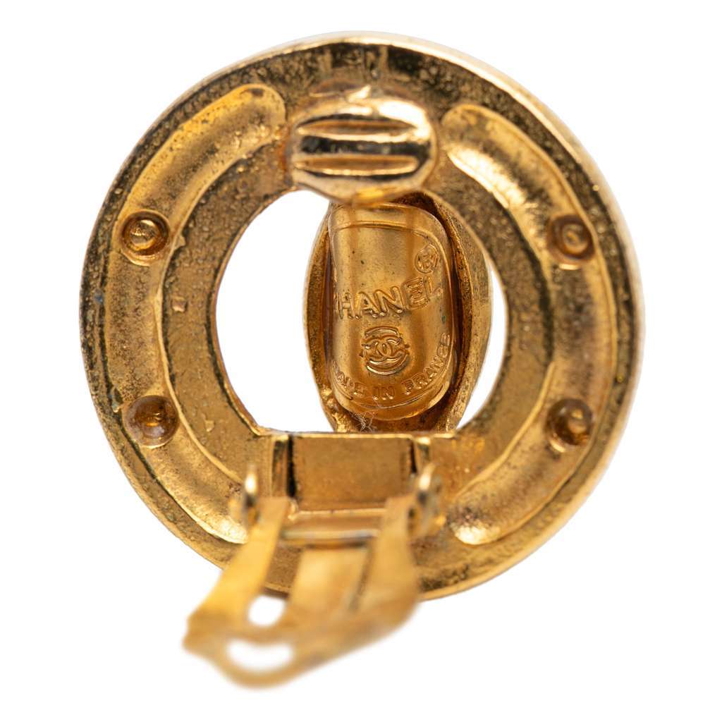 Chanel CC Gold Plated Round Clip on Earrings Gold Metal Very good - Inside View
