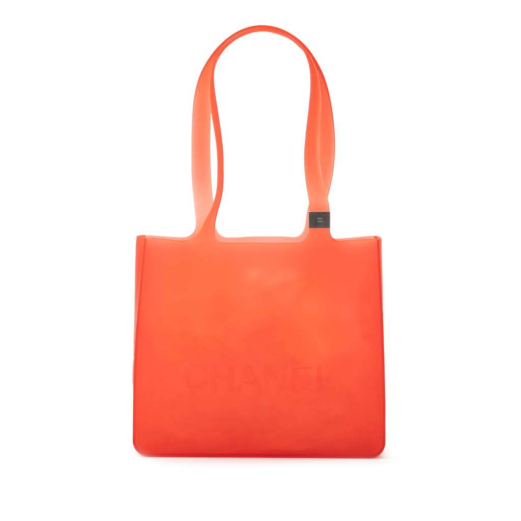 Chanel Rubber Logo Jelly Tote Orange Good - Front View