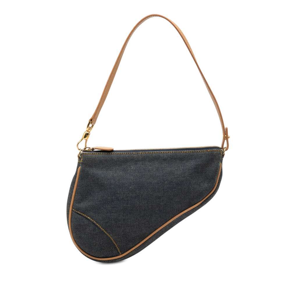 Dior Mini Denim Saddle Pochette Blue Denim Very good condition - Front View