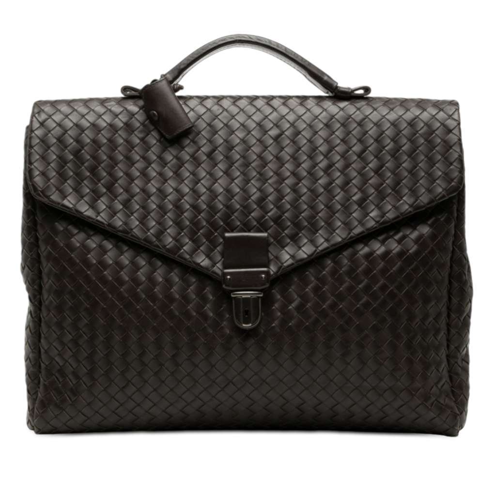 Bottega Veneta Nappa Intrecciato Business Bag Brown Leather Good condition - Front View