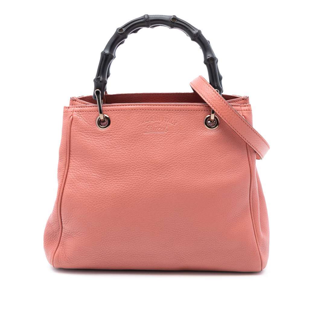 Gucci Small Calfskin Bamboo Shopper Satchel Pink Leather Very good - Front View