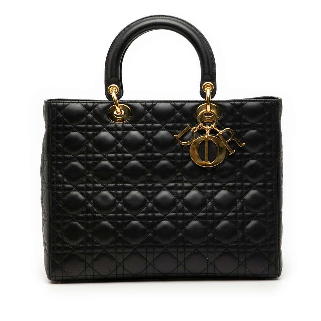 Dior Large Lambskin Cannage Lady Dior Black Leather Very good - Front View