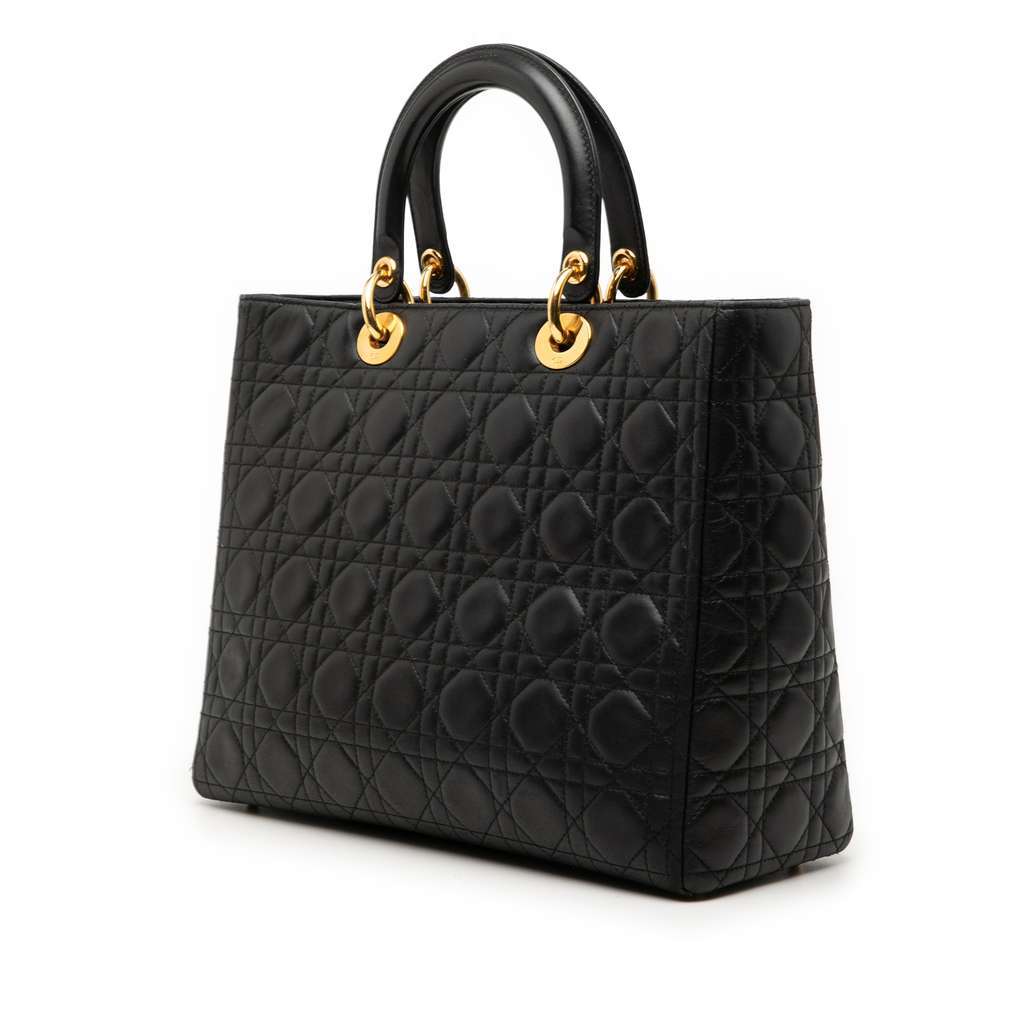 Dior Large Lambskin Cannage Lady Dior Black Leather Very good - Back View