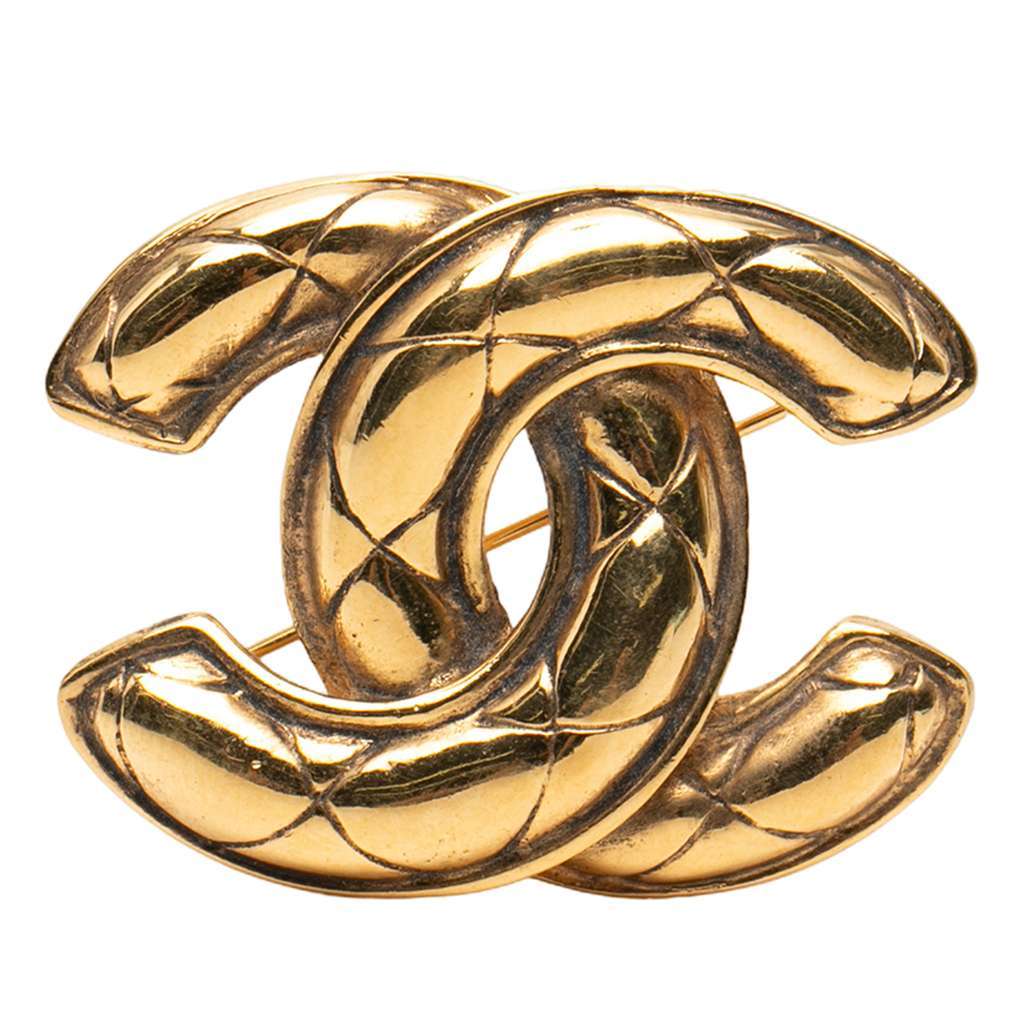 Chanel Gold Plated CC Quilted Brooch Gold Metal Very good - Front View