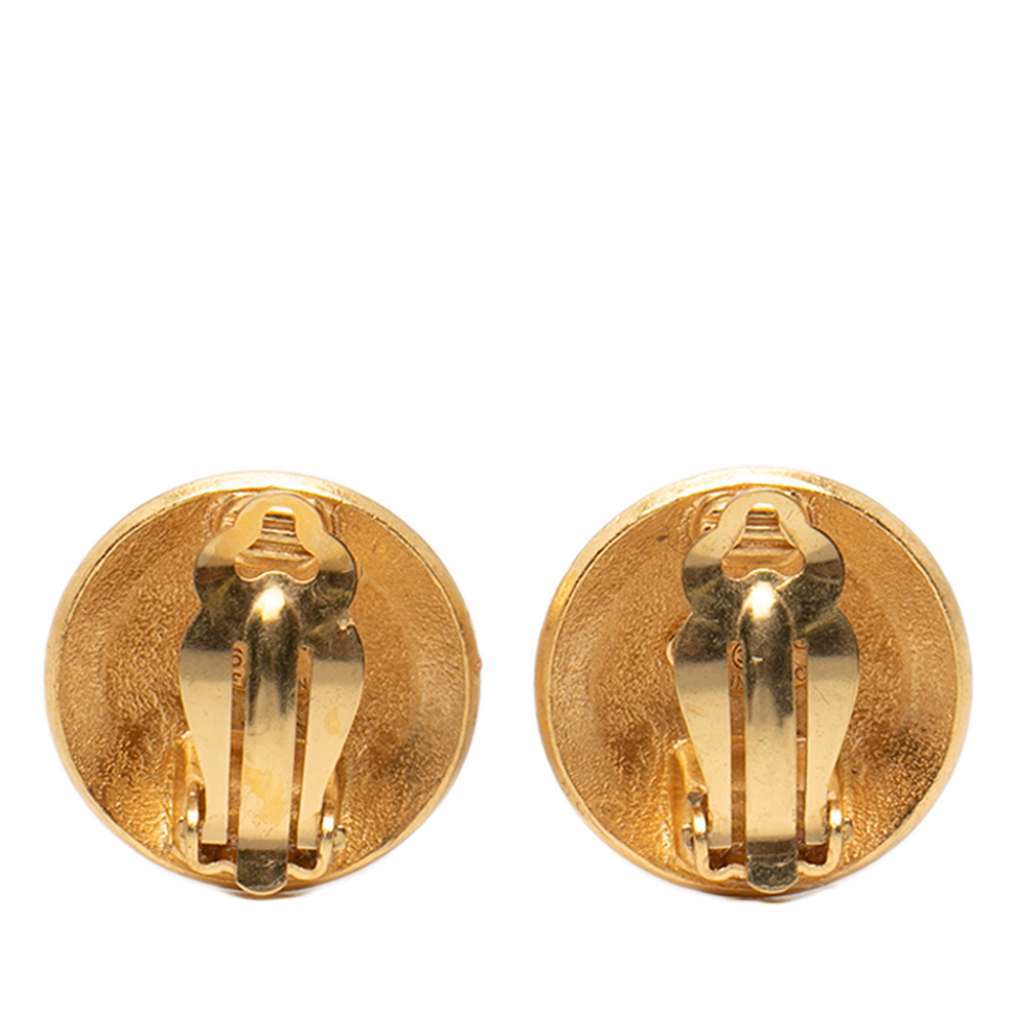 Chanel CC Gold Plated Round Clip On Earrings Gold Metal Very good - Back View