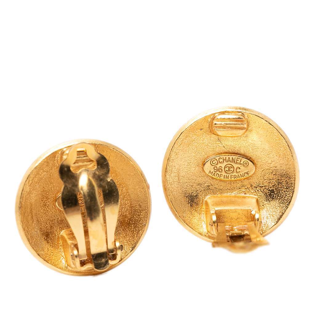 Chanel CC Gold Plated Round Clip On Earrings Gold Metal Very good - Inside View