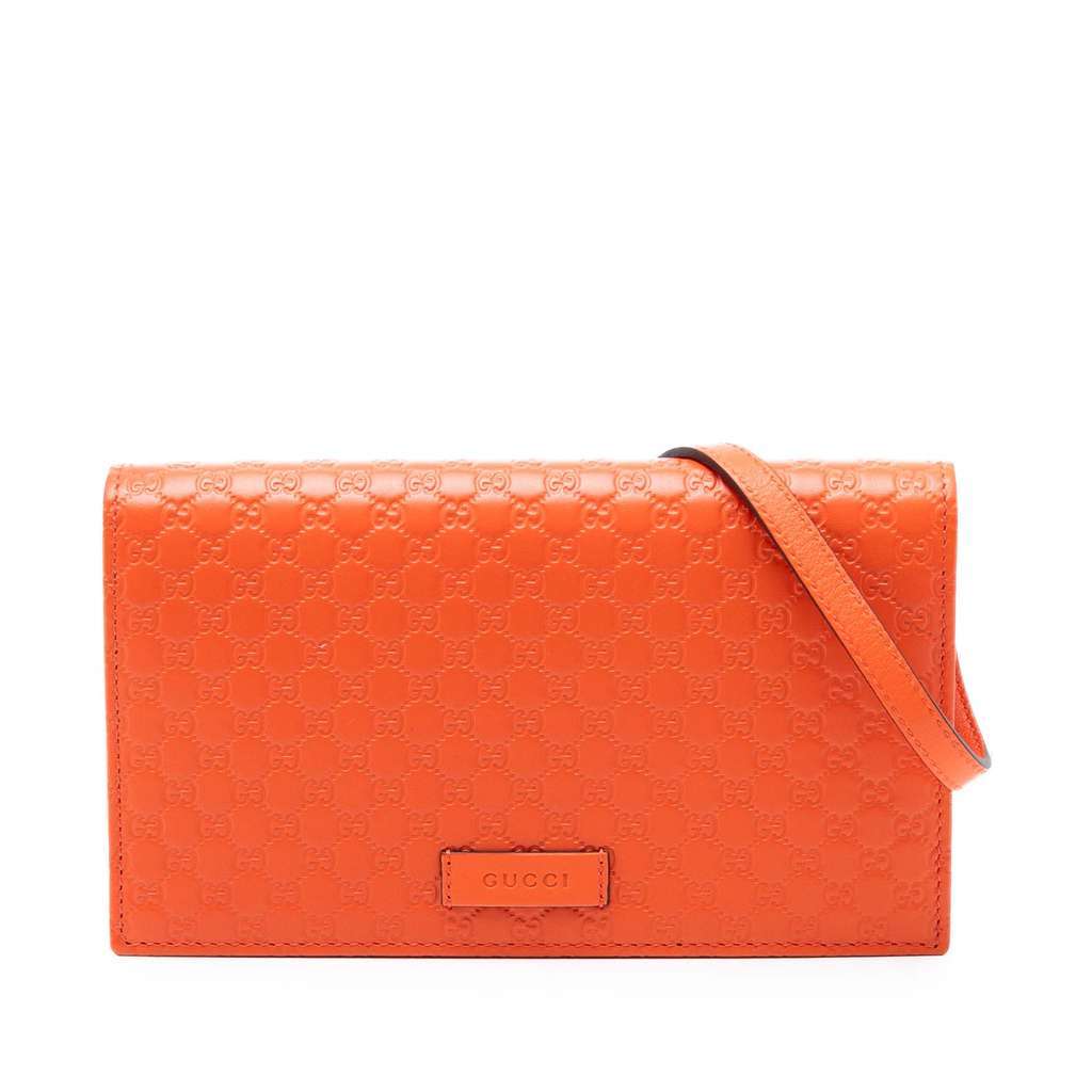 Gucci Microguccissima Wallet on Strap Orange Leather Very good - Front View