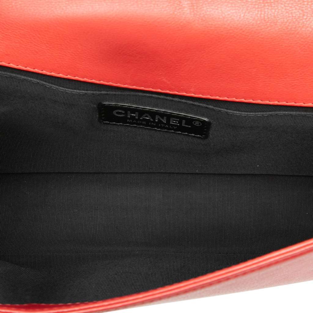 Chanel Old Medium Quilted Lambskin Boy Flap Red Leather Very good - Model View