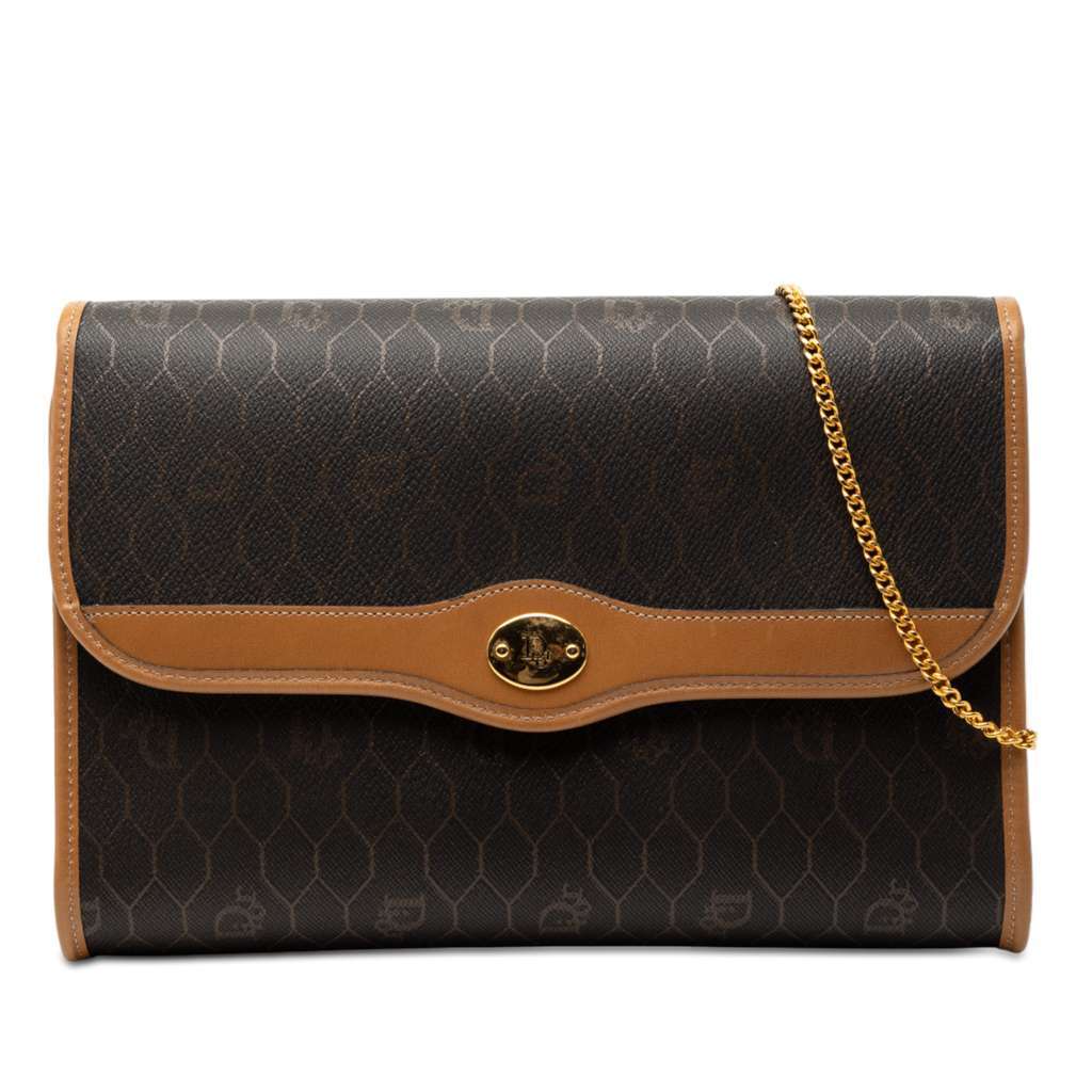 Dior Honeycomb Coated Canvas Chain Crossbody Black Canvas Good condition - Front View