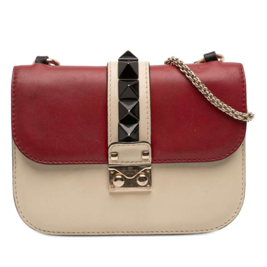 Valentino Small Tricolor Calfskin Rockstud Glam Lock Crossbody White Leather Very good - Front View