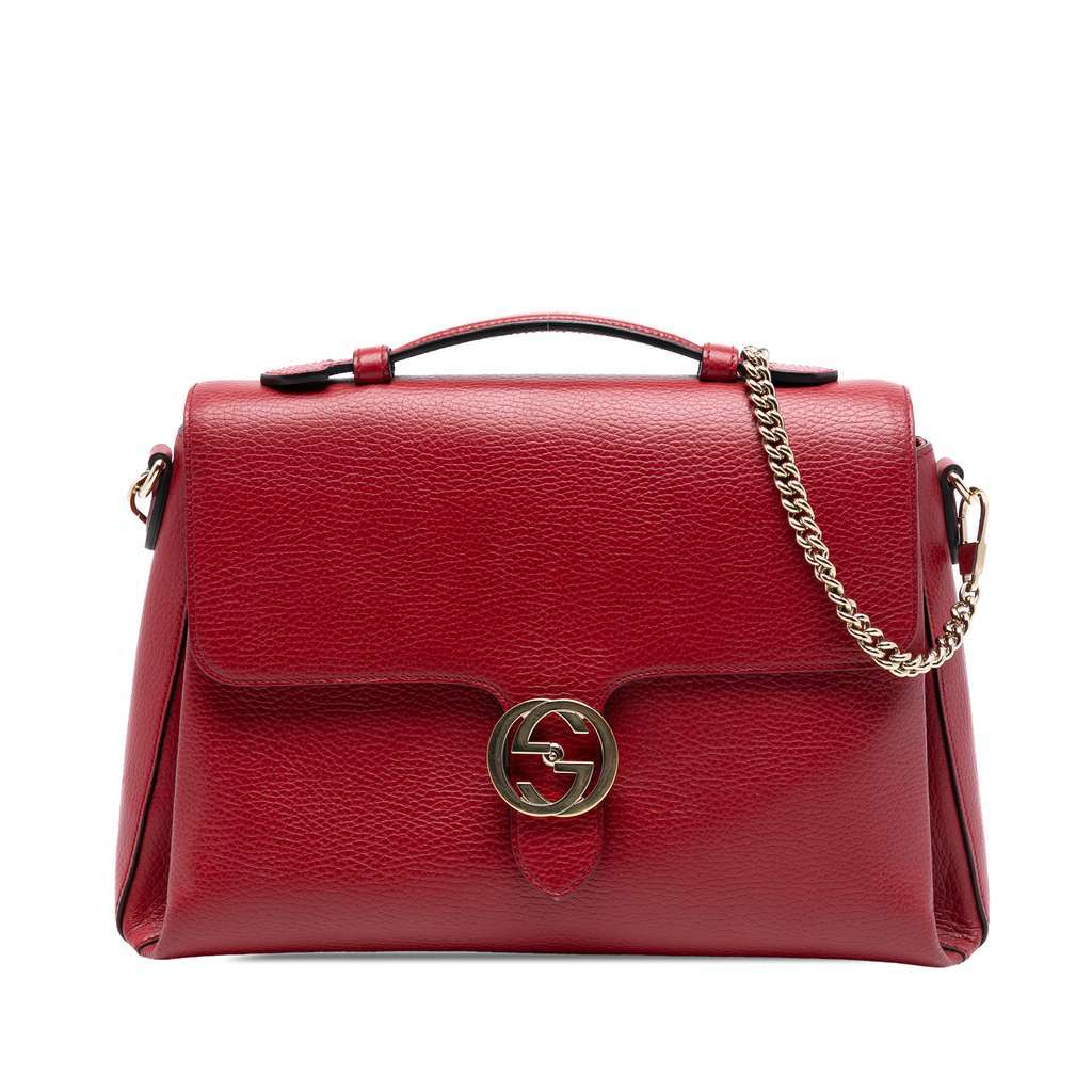 Gucci Medium Dollar Calf Interlocking G Satchel Red Leather Very good - Front View