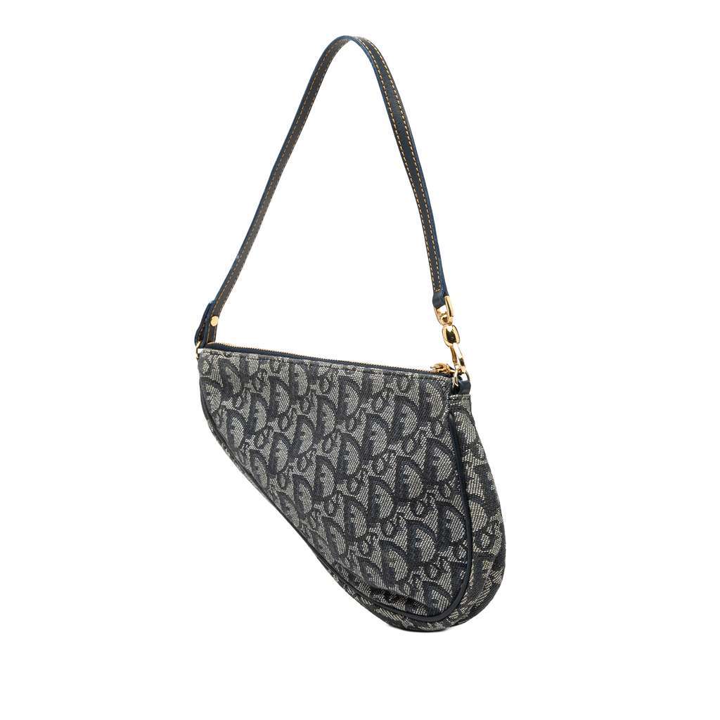 Dior Mini Diorissimo Canvas Saddle Pochette Blue Canvas Very good condition - Back View