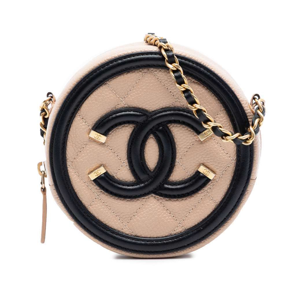 Chanel Caviar CC Filigree Round Crossbody Beige Leather Very good condition - Front View