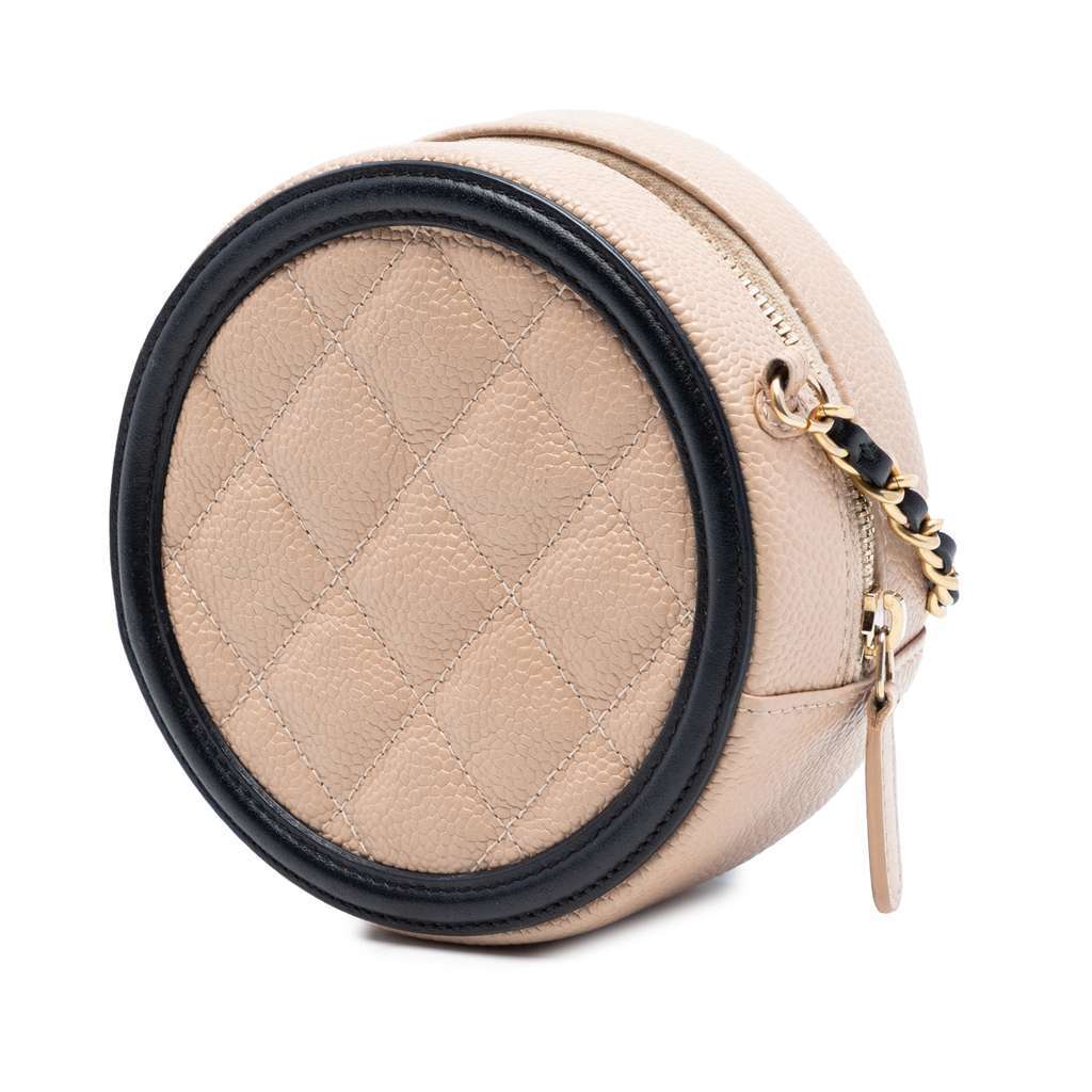 Chanel Caviar CC Filigree Round Crossbody Beige Leather Very good condition - Back View