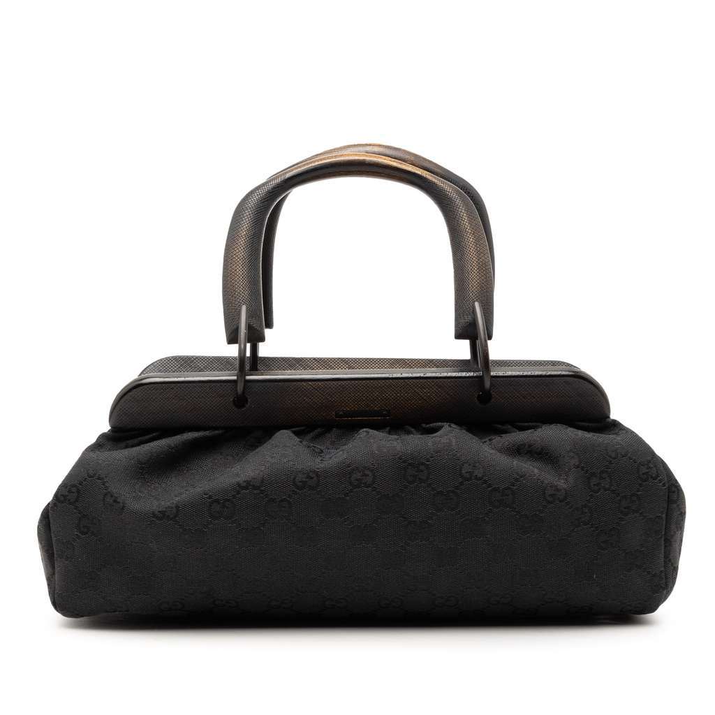 Gucci GG Canvas Wood Frame Handbag Black Canvas Very good - Front View