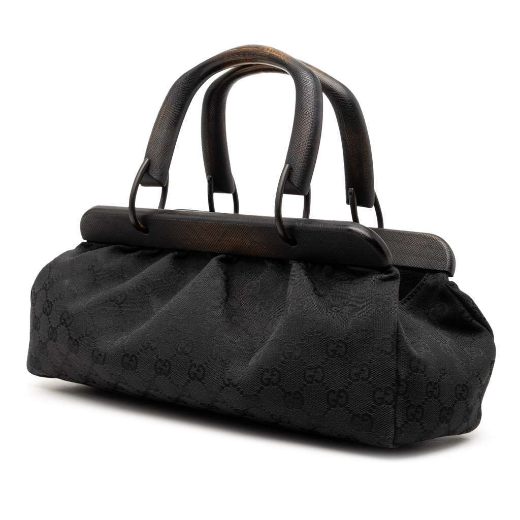 Gucci GG Canvas Wood Frame Handbag Black Canvas Very good - Back View