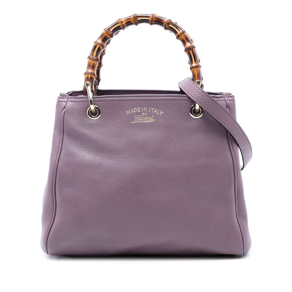 Gucci Small Calfskin Bamboo Shopper Satchel Purple Leather Very good condition - Front View
