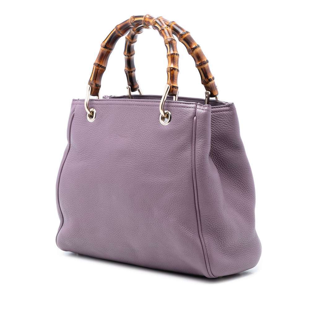 Gucci Small Calfskin Bamboo Shopper Satchel Purple Leather Very good condition - Back View